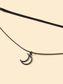 Moon Charm Layered Choker - màu đen - Xem 3