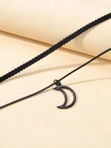Moon Charm Layered Choker - màu đen - Xem 4