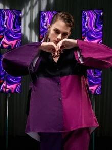 Reanne Wang Colourblock Button Through Cutout Shirt - Multicolor - View 1