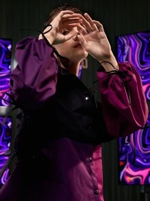 Reanne Wang Colourblock Button Through Cutout Shirt - Multicolor - View 3