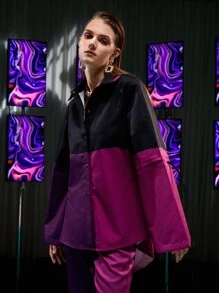 Reanne Wang Colourblock Button Through Cutout Shirt - Multicolor - View 4