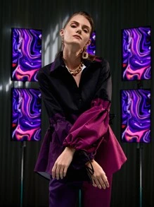 Reanne Wang Colourblock Button Through Cutout Shirt - Multicolor - View 6