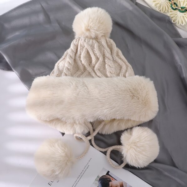 

Pom-pom Decor Beanie, Beige