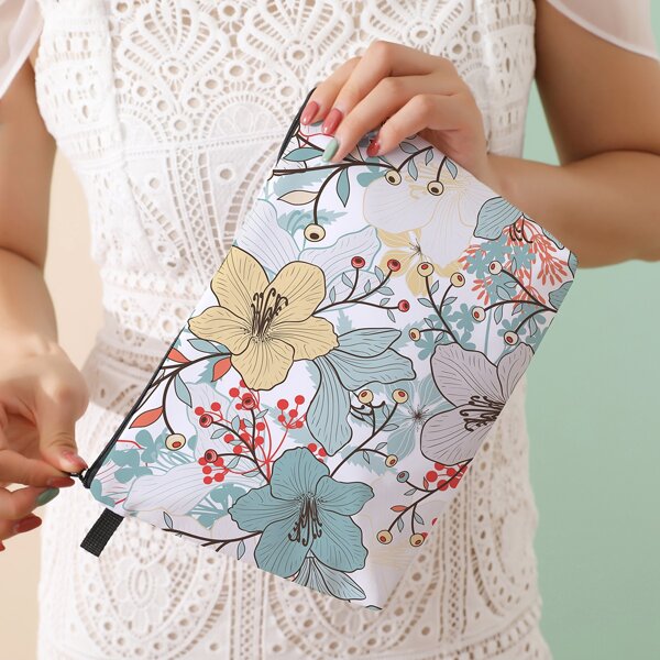 

Flower Pattern Zippered Makeup Bag, Multicolor