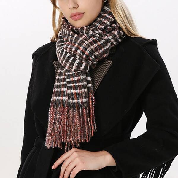 

Fringe Hem Plaid Scarf, Multicolor