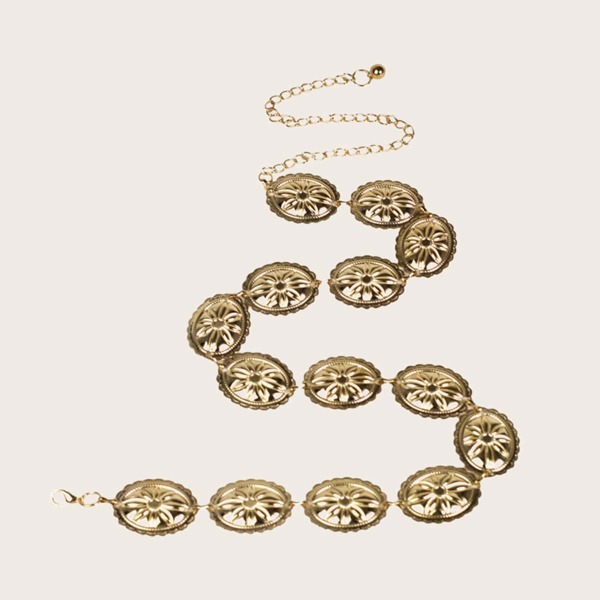 

Textured Metal Chain Belt, Gold