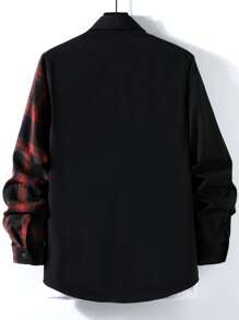 Manfinity Homme Men 1pc Plaid Spliced Pocket Patched Button Up Shirt, Fall, Long Sleeve Top - Multicolor - View 2