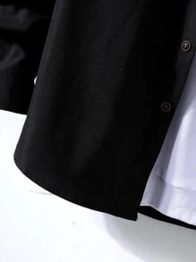 Manfinity Homme Men 1pc Plaid Spliced Pocket Patched Button Up Shirt, Fall, Long Sleeve Top - Multicolor - View 4