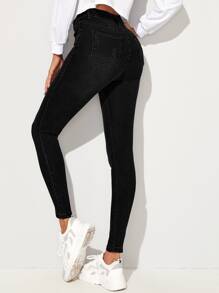 SHEIN Essnce High Waist High Stretch Cat Whiskers Skinny Jeans - Black - View 2