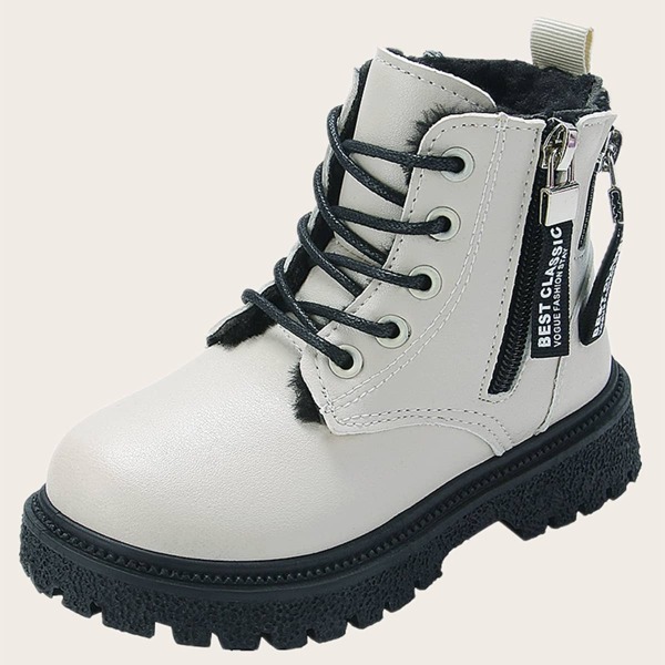 

Girls Letter Tape Detail Lace-up Front Combat Boots, Beige