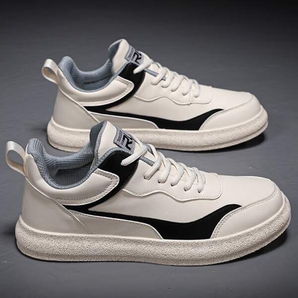 

Men Letter Graphic Lace-up Skate Shoes, Beige