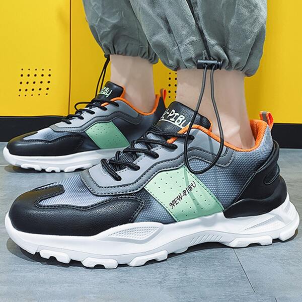 

Men Colorblock Letter Graphic Sneakers, Black