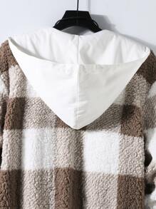 Manfinity Hypemode Men Buffalo Plaid Print Zip Up Drop Shoulder Hooded Teddy Jacket Without Top - Multicolor - View 4