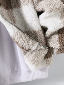 Manfinity Hypemode Men Buffalo Plaid Print Zip Up Drop Shoulder Hooded Teddy Jacket Without Top - Multicolor - View 5