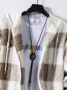 Manfinity Hypemode Men Buffalo Plaid Print Zip Up Drop Shoulder Hooded Teddy Jacket Without Top - Multicolor - View 7