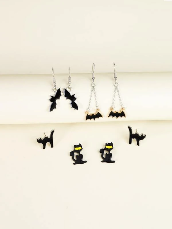 4 Paires Boucles D Oreilles Chauve Souris Chat Mode En Ligne Shein France