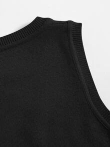 SHEIN Chaleco de punto con patrón de fresa - Negro - Ver 3