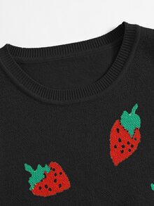 SHEIN Chaleco de punto con patrón de fresa - Negro - Ver 4