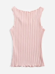 SHEIN EZwear Lettuce Trim Rib Knit Tank Top - Baby Pink - View 2