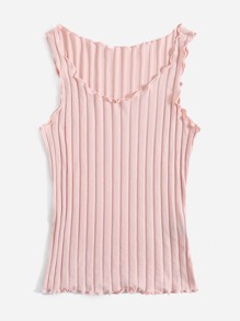 SHEIN EZwear Lettuce Trim Rib Knit Tank Top - Baby Pink - View 3