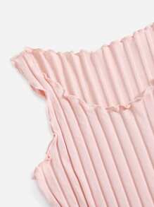 SHEIN EZwear Lettuce Trim Rib Knit Tank Top - Baby Pink - View 4