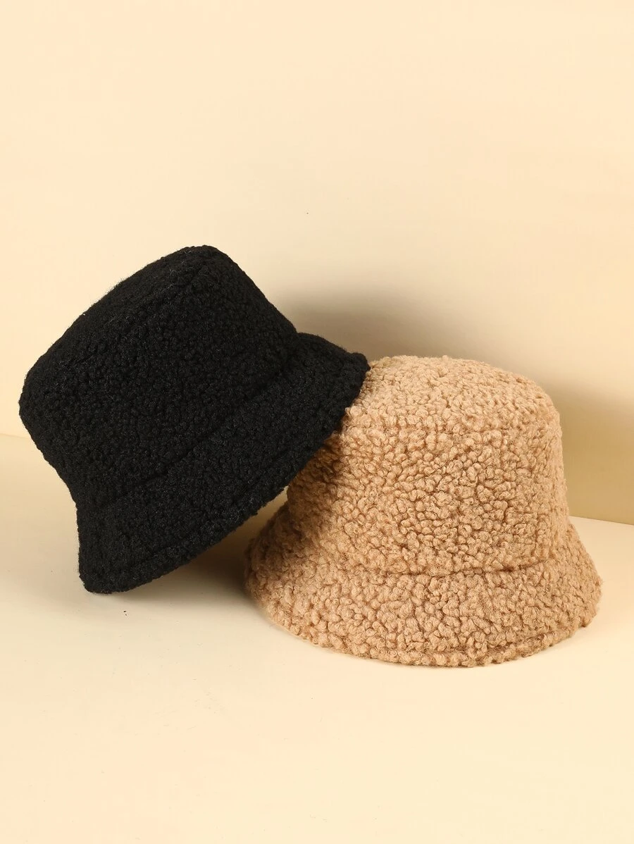 2pcs Unisex Lambswool Bucket Hats, Thick & Warm For Daily Use Winter Fall - Multicolor - View 1