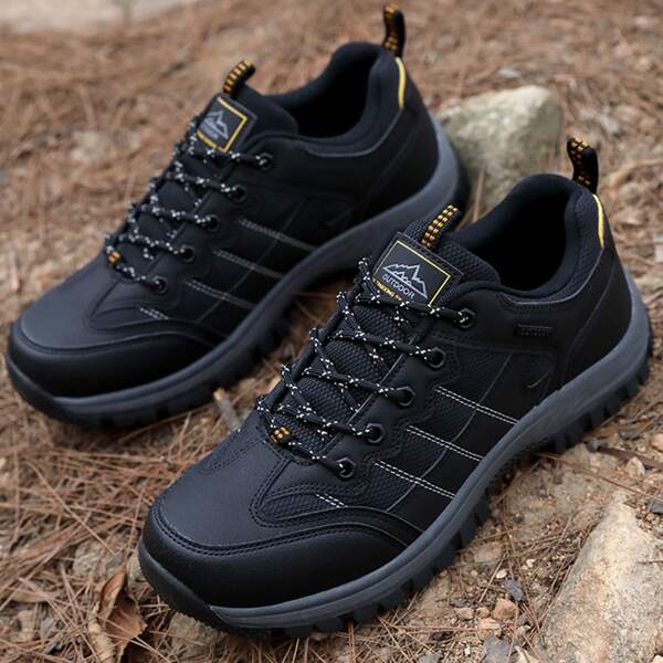 

Men Letter Graphic Lace-up Hiking Shoes, Black