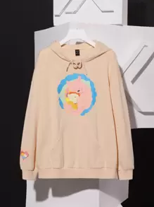 DanzhuHu Capucha amplia con estampado de dibujos animados con cordón - Albaricoque - Ver 1