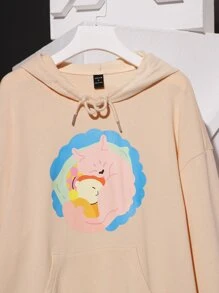 DanzhuHu Capucha amplia con estampado de dibujos animados con cordón - Albaricoque - Ver 4