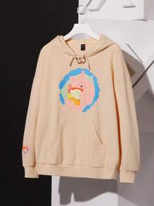 DanzhuHu Capucha amplia con estampado de dibujos animados con cordón - Albaricoque - Ver 6