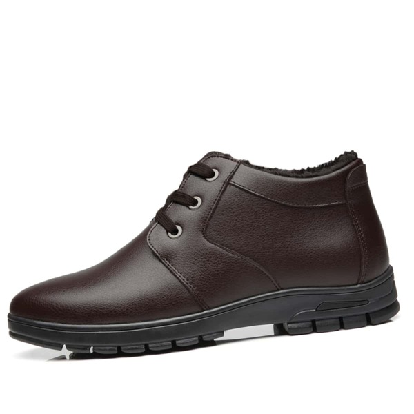 

Men Minimalist Lace Up Front Faux Fur Lining Dress Shoes, Brown