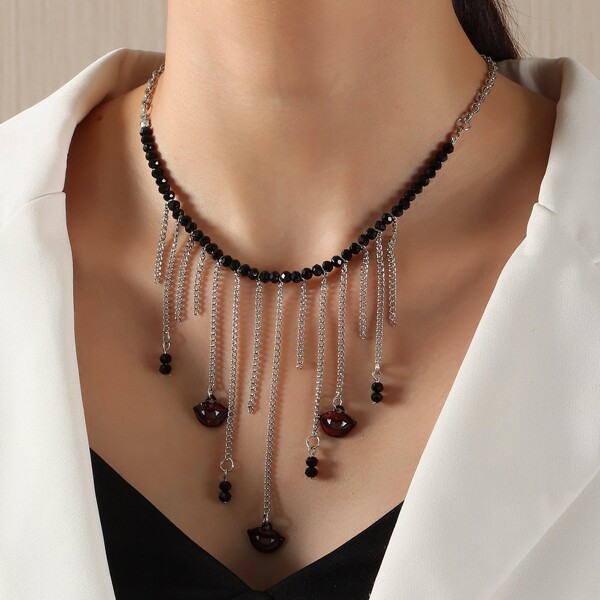 

Halloween Lips Charm Necklace, Multicolor