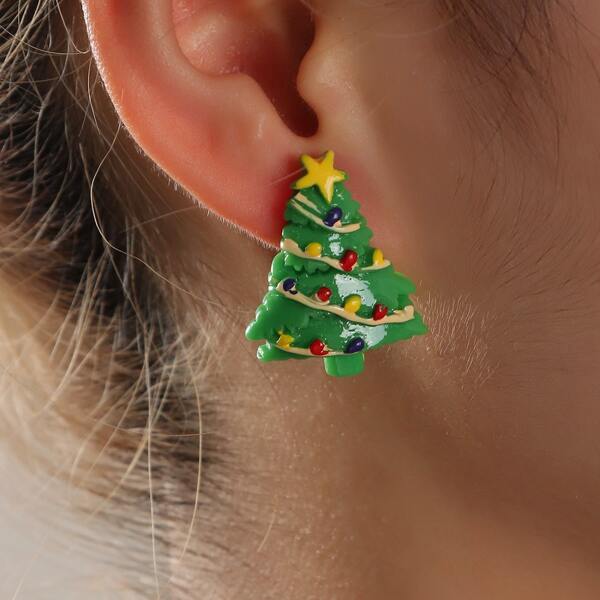 

Christmas Tree Design Stud Earrings, Multicolor
