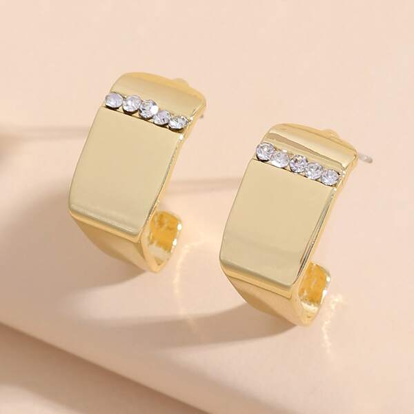 

Rhinestone Decor Geometric Earrings, Gold