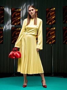 JOUDII 開衩袖後拉鏈短款上衣 - 黃色 - 查看 5