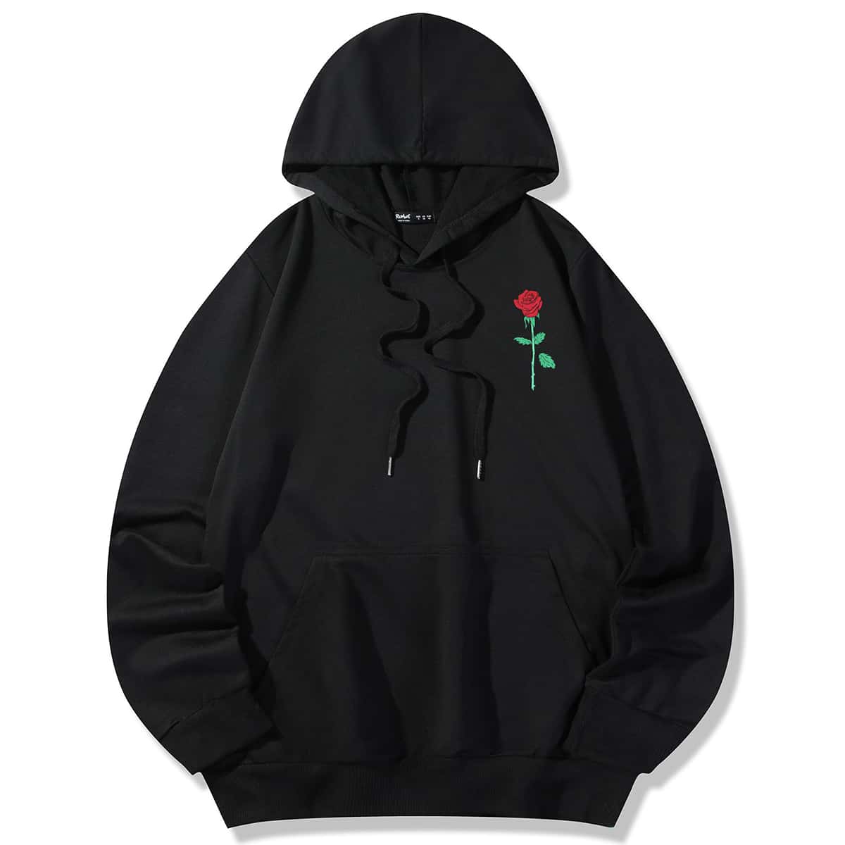 

Guys Floral Graphic Pocket Drawstring Hoodie, Black