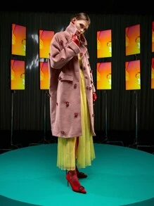 VICTOR VON SCHWARZ Drop Shoulder Stereo Flower Overcoat