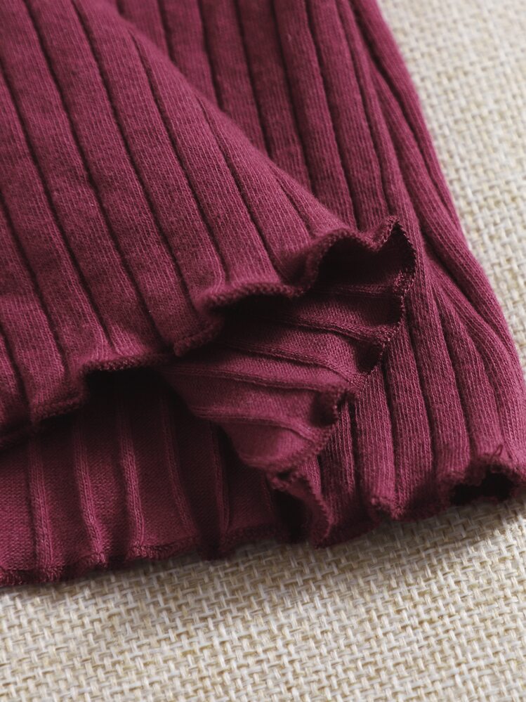 SHEIN EZwear Conjunto de verano de 3 piezas con camiseta de punto acanalado con ribete de lechuga - Multicolor - Añade 5