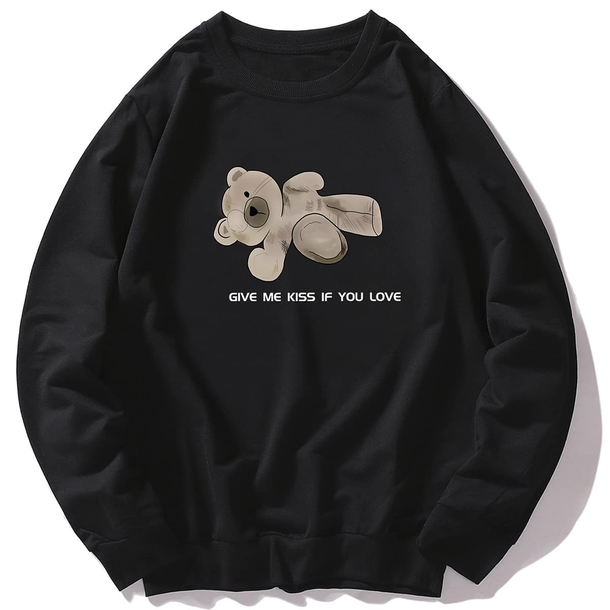 

Guys Letter Cartoon Bear Graphic Sweatshirt, Black