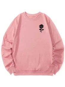 ROMWE MEN Sudadera Con Gráficos De Rosas Para Hombre - Rosa Pálido - Ver 1