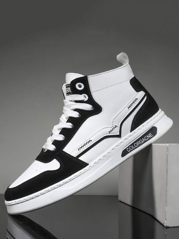 Men Two Tone High Top Sneakers Colorblock Skate Shoes