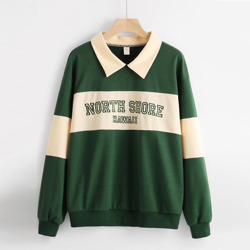 

Colorblock & Letter Embroidery Sweatshirt, Multicolor