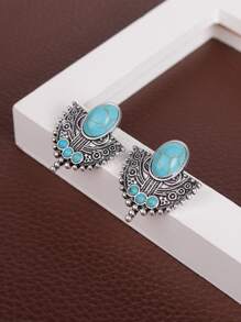 Hoa tai kim loại kết cấu trang trí màu ngọc lam - Màu Bạc Cổ - Xem 2