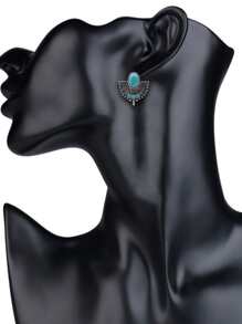 Hoa tai kim loại kết cấu trang trí màu ngọc lam - Màu Bạc Cổ - Xem 3