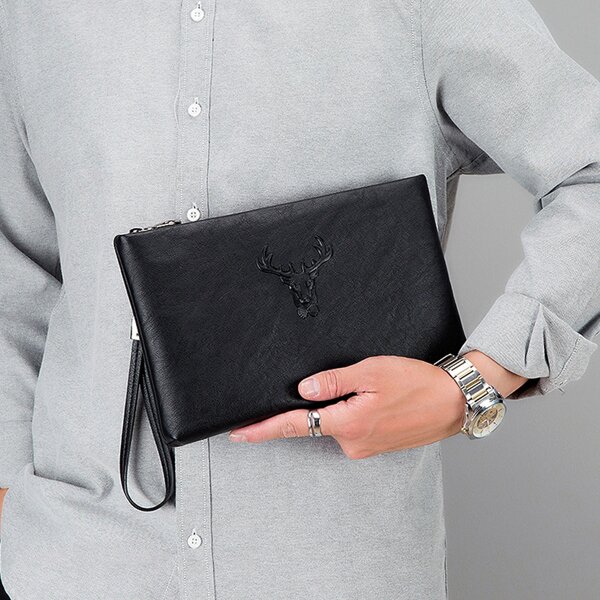 

Men Minimalist Animal Graphic Clutch Bag, Black