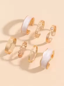 7入組簡約風戒指 - 金黃色 - 查看 1