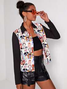 SHEIN Camisa con estampado de figura de color combinado - Multicolor - Ver 2