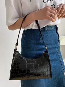 Bolso de hombro con relieve de cocodrilo, bolso retro con cremallera de moda, bolso informal impermeable para adolescentes, mujeres, estudiantes universitarias, novatos y trabajadores de cuello blanco, perfecto para oficina, trabajo, negocios, viajes diarios, el mejor bolso de trabajo para mujeres Totes para mujeres Exquisito bolso de compras Retro Casual Bolsos de hombro para mujeres Bolso femenino con cadena de color sólido para mujer