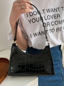 Bolso de hombro con relieve de cocodrilo, bolso retro con cremallera de moda, bolso informal impermeable para adolescentes, mujeres, estudiantes universitarias, novatos y trabajadores de cuello blanco, perfecto para oficina, trabajo, negocios, viajes diarios, el mejor bolso de trabajo para mujeres Totes para mujeres Exquisito bolso de compras Retro Casual Bolsos de hombro para mujeres Bolso femenino con cadena de color sólido para mujer
