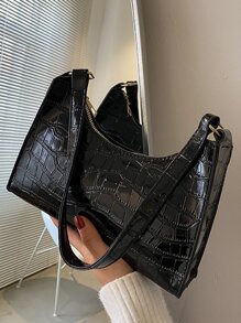 Bolso de hombro con relieve de cocodrilo, bolso retro con cremallera de moda, bolso informal impermeable para adolescentes, mujeres, estudiantes universitarias, novatos y trabajadores de cuello blanco, perfecto para oficina, trabajo, negocios, viajes diarios, el mejor bolso de trabajo para mujeres Totes para mujeres Exquisito bolso de compras Retro Casual Bolsos de hombro para mujeres Bolso femenino con cadena de color sólido para mujer